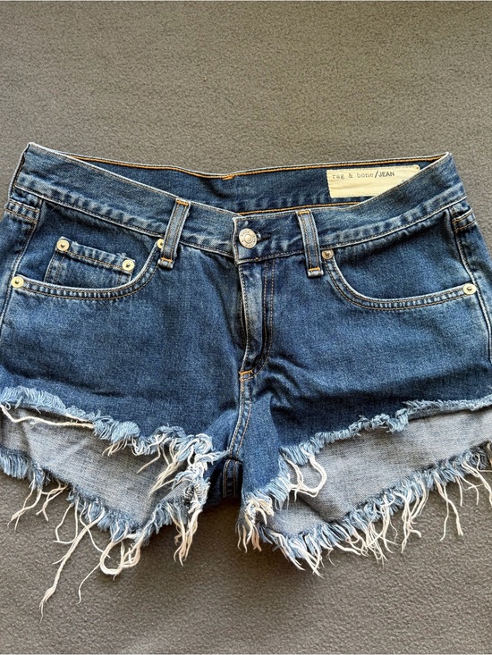 rag & bone Pants - rag & bone Dark Indigo Frayed Hem Denim Shorts